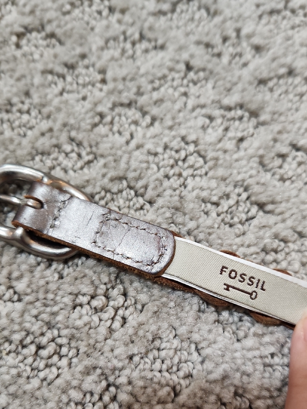 Fossil Braided Leather Belt in Metallic Pewter, Copper Brown, Gold Size Medium - Picture 8 of 13